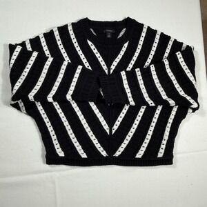 Halogen Sweater XS Black White Striped Knit Pullover Long Sleeve‎ Relaxed Fit